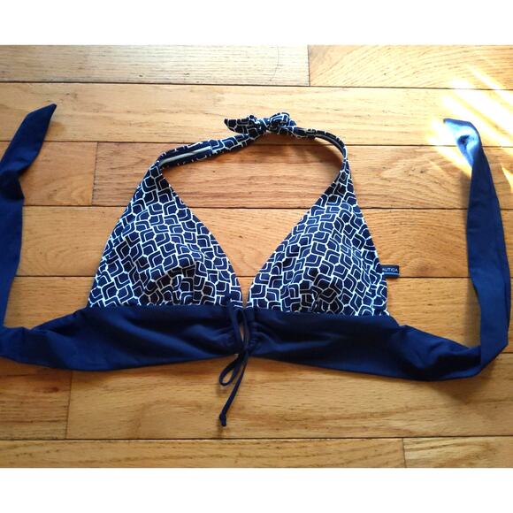 Nautica Navy Blue Bikini Set Geometric Print Halter Triangle Top Medium Swimwear - Picture 2 of 7
